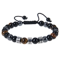 Custom braided bead bracelet with Tiger Eye stone and personalized name engraving - Three-layer Stone - 1 Name