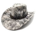 Detail of vintage cowboy hat with bull head emblem and bronze studs on leather band - M (56-58cm) / Tie-Dye Grey