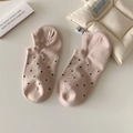 Minimalist low cut boat socks in nude pink with black polka dot pattern for women - One Size / Khaki