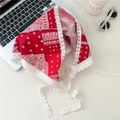 Detail of red floral cotton bandana featuring white lace trim and paisley pattern - Vintage Red Paisley