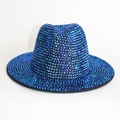 Sparkly Fedora sun hat covered in colorful blue rhinestones for summer beach wear - Royal Blue