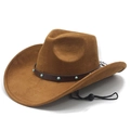 Bruine western cowboyhoed van imitatie-suède met turquoise klinknagels en kinband - M (56-58cm) / Khaki