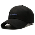 Black cotton baseball cap with blue fish embroidery on front against white background - Adjustable / Black