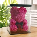 Dark pink PE foam rose bear in a transparent gift box with a black Just for you ribbon - Flower Bear+40CM Gift Box+Light / Rose Red