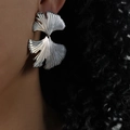Orecchini a foglia di ginkgo argento con texture a venature per le donne - Argento