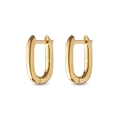 Orecchini a cerchio classici a forma di U dorati con design a maglia ovale minimalista - S / Oro 18K
