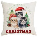 Christmas cat pillow cover with watercolor cats and festive holiday greeting text - Three Cats Illustration-We Meow You A Merry Little Christmas
