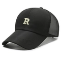 Casquette de baseball noire à séchage rapide avec logo R brodé blanc et filet respirant - Réglable / Noir Or