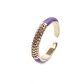 Adjustable gold ring with purple enamel and micro-paved cubic zirconia accents - Purple