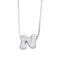 Silver letter N necklace pendant with sparkling cubic zirconia on a box chain - Letter N / Silver