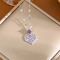 Elegant silver chain necklace featuring a brilliant purple heart-shaped zircon pendant - A0111 Silver Purple CZ Heart