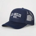 Navy blue Los Angeles mesh trucker hat with breathable back and adjustable snapback - One Size / Navy Blue