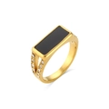 Goldener Edelstahlring mit schwarzer rechteckiger Oberseite und seitlichem Diamantbesatz - US 8 / Gold Schwarz Onyx Stil