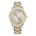 Luxurious hip-hop iced out watch with silver gold two-tone strap and CZ crystals - Gold-Silver White