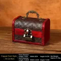 Retro wooden jewelry box with copper coin relief and antique metal clasp - Copper Coin Handle + Xilinmen Lock