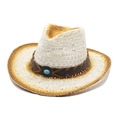Cappello da cowboy in paglia traforata con fascia in pelle turchese e tesa sfumata - M (56-58cm) / Bianco Latte Sfumato