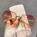 Octagonal rimless sunglasses with pink gradient lenses and slim gold metal frame - Gold Frame Gradient Pink Lens