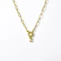 Gold paperclip chain necklace featuring a zircon pavé letter J pendant for women - Letter J
