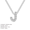 Polished stainless steel letter J pendant necklace with zircon inlay and silver finish - Letter J / Silver