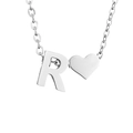 Personalized silver necklace featuring a capital letter R and a 3D heart pendant - Letter R / Steel