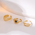 Three-piece set of elegant gold-plated titanium steel rings featuring evil eye and bead designs - J813-Blue Diamond Evil Eye 3-Piece Set
