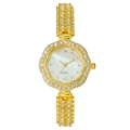 Montre à quartz dorée pour femme avec motif floral, strass et cadran en nacre blanche - Doré