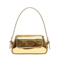 Glossy gold metallic shoulder bag in patent leather with minimalist retro square design - Gold