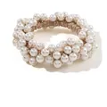 Elegant elastic hair tie with white imitation pearls on a golden-brown band - 3065 White Pearl with Gold Line
