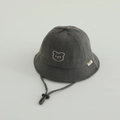 Chapeau bob bébé en velours côtelé gris foncé avec broderie ours et mentonnière réglable - 48-50cm (1-2 ans) / Style tête d'ours / Vert Militaire