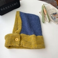 Blue and yellow contrast knitted balaclava with side button and thick knit texture - Yellow Blue