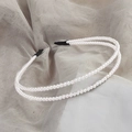 Double-layered pearl headband in soft cream white with comfortable black tip protectors - 11# Double Row Small Pearl Headband