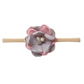 Pink and grey floral nylon baby headband set with pearl and rhinestone accents - Pink and Grey