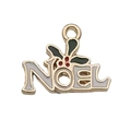 Ciondolo natalizio NOEL con bordo dorato, smalto bianco e decoro di foglie di agrifoglio - NOEL Bianco (12263) / 1 Pezzo/Confezione (18x15mm) / Bianco