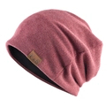 Dark red slouchy knit beanie featuring a fleece lining and premium leather F&S patch - Thin Style / Red