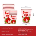 Lot de 24 gobelets en papier Sweet One fraise pour fête avec détails de dimensions - Gobelets en papier fraise