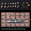 Mine Gold Nail Rhinestone Kit with 21 compartments and double-ended dotting pen tool - Mineral Gold (700 Big, 3480 Small)