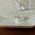 925 silver open ring featuring irregular textures and sparkling crystal inlay - Silver Textured Crystal (JZ1131)