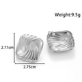 Silver geometric square stud earrings with spiral texture made of premium stainless steel - Square Spiral (YE-047) / Silver (YE-047)