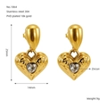 Gold-plated PVD 18K stainless steel heart earrings with zircon stones and size details - Heart Zircon Style (ZE1064G)