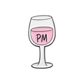 Pink enamel wine glass brooch with black PM letters engraving in alloy finish - Wine Glass Style (QHXZ2204)