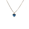 Close-up of a blue enamel heart pendant on a delicate gold box chain necklace - Lake Blue