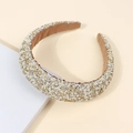 Sparkling headband featuring white pearls, gold and silver beads with beige velvet lining - Champagne