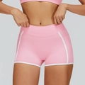 Rosa Yoga-Shorts mit hoher Taille und weißem Kontrastrand für Damen-Fitness - S / Kirschblütenrosa