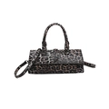 Chic leopard print crossbody box bag with dual top handles and slim shoulder strap - Brown