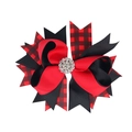 Vista detallada del lazo navideño de varias capas con cuadros y centro de diamantes - 2# Rojo Negro Plaid