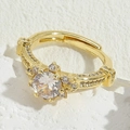 Luxurious 14K gold plated geometric ring featuring a brilliant zircon center stone - Round Zircon 14K Gold Color