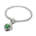 Bracelet cœur en argent avec pierre œil-de-chat verte et fermoir OT élégant - Bracelet en Acier avec Pierre Oeil de Chat Verte (KB113941-Z)