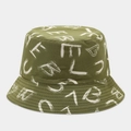 Detalle de un sombrero de pescador de lona verde oliva con grafiti blanco y corazones - M (56-58cm) / Letras de Grafiti Verde Oliva (3#)