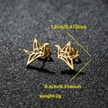 Golden stainless steel origami crane stud earrings with size and weight measurements - Origami Crane Shape (091 Gold)