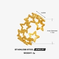 Anillo abierto de acero inoxidable dorado con diseño geométrico de estrellas caladas - Anillo de Estrella / Dorado